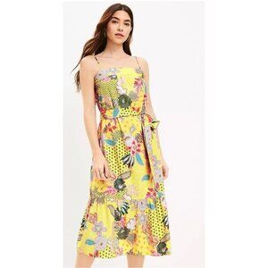 NEW LOFT Midi sundress Yellow Floral Sunwashed tiered square neck sz 12 flounce‎